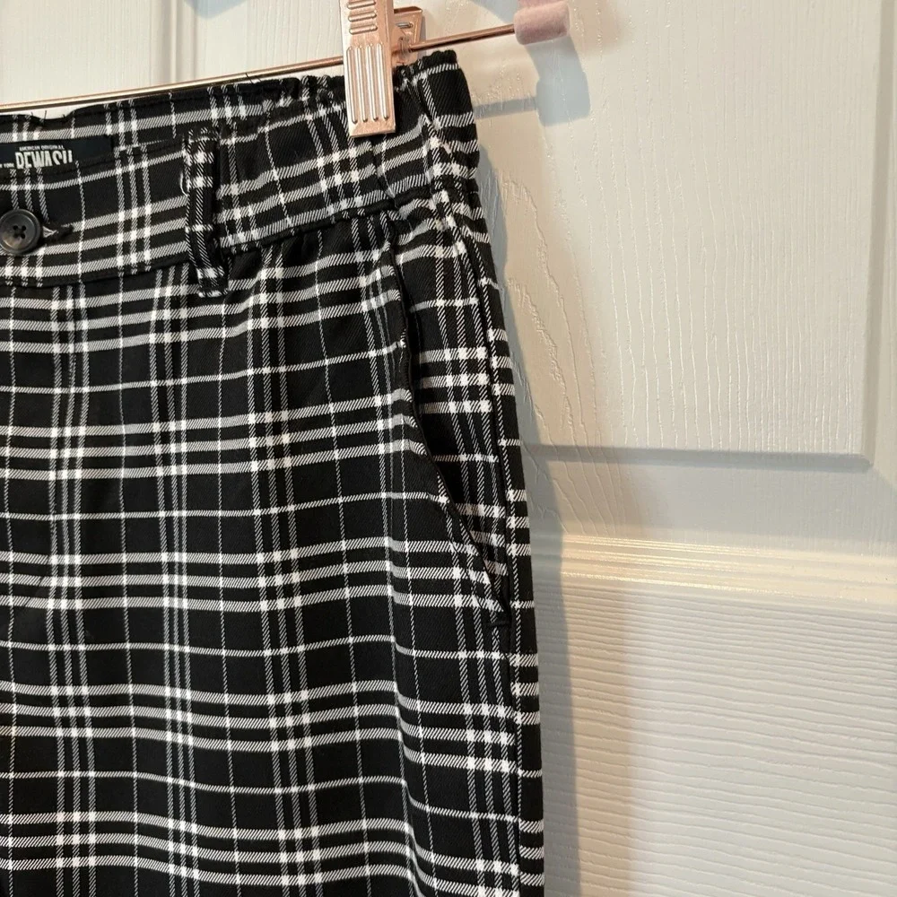 REWASH Plaid Pants Black / White Wide Leg Women Size Small EUC Stretchy‎ Comfort